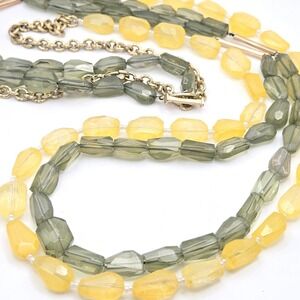 One or Two Strand Convertible Faceted Resin Bead Necklace Yellow Green Gold Tone